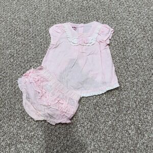 Nannette Baby Girl Pink Swiss Dot Dress Bloomers Set Size 6-9 Months Ruffles Bow